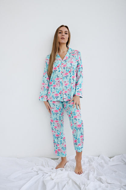 FLAMINGO LONG SLEEVES SILK SET