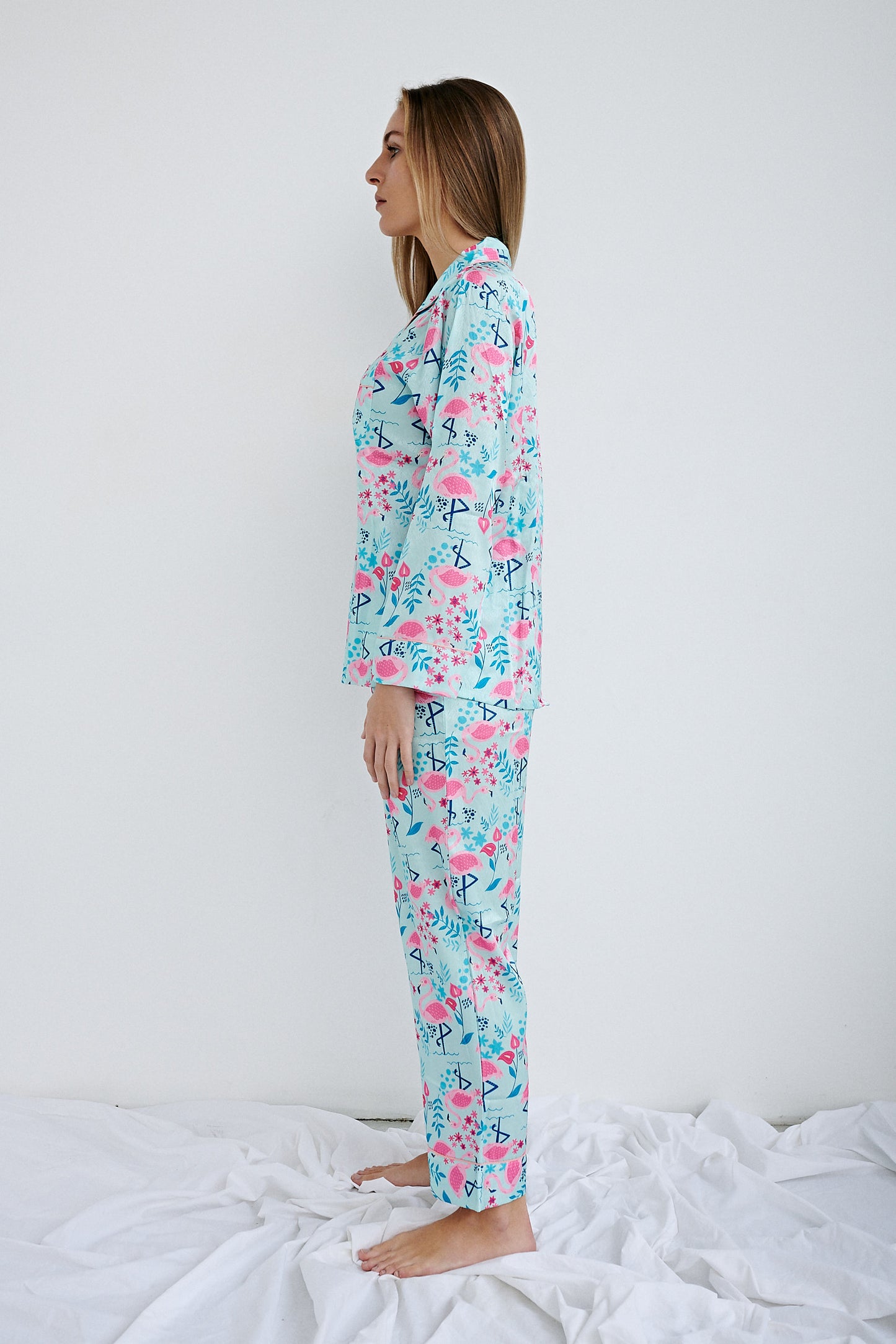 FLAMINGO LONG SLEEVES SILK SET