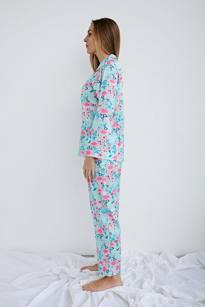 FLAMINGO LONG SLEEVES SILK SET