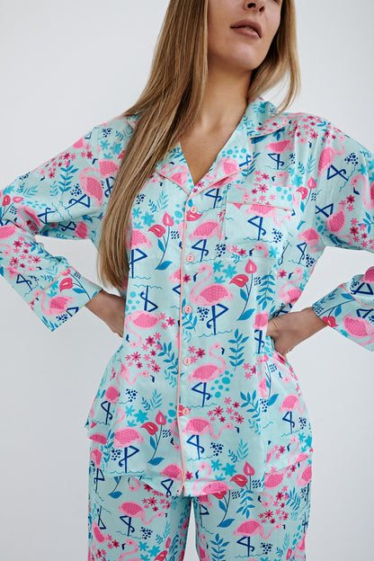 FLAMINGO LONG SLEEVES SILK SET