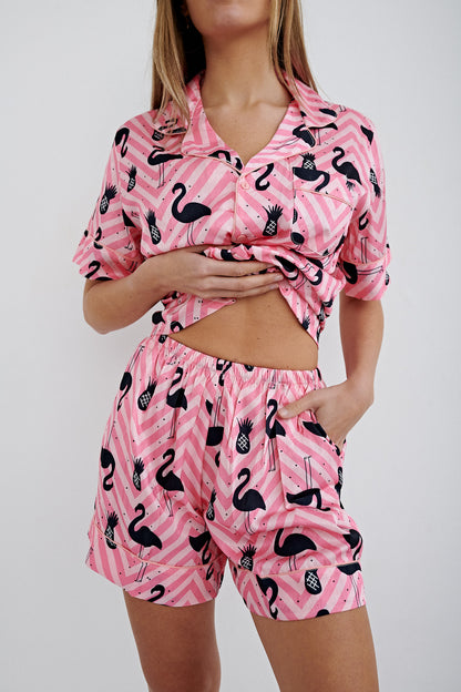 FLAMINGO IN PINK SILK SET