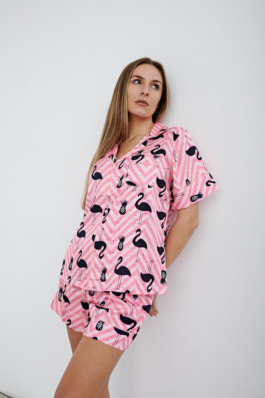 Flamingo Pink Pyjama Silk Set