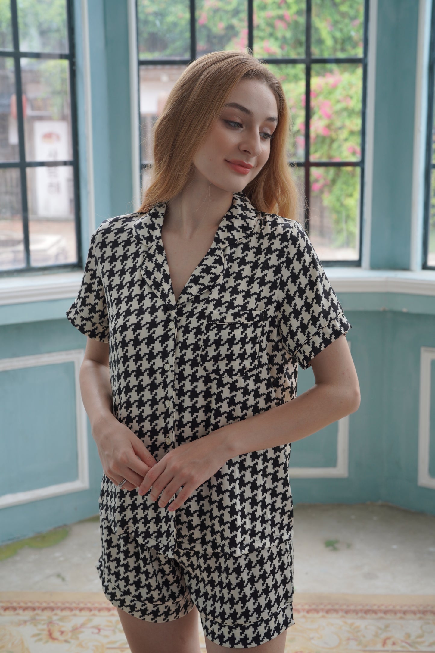 Josie Houndstooth Pyjama Silk Set